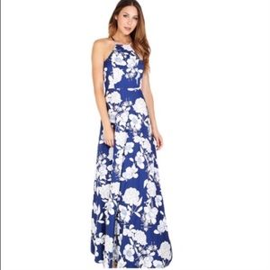 Lulu's Blue Floral Maxi Dress- Large - High Neck